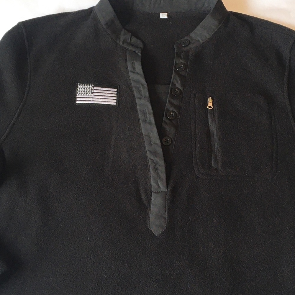 NWOT Black Fleece Pullover Womens (XL) American Flag Patch